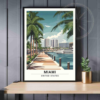 Affiche Miami | Impression de voyage Miami, États-Unis - Bayside Marketplace