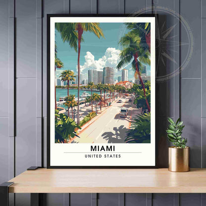 Affiche Miami | Impression de voyage Miami, États-Unis - Bayside Marketplace