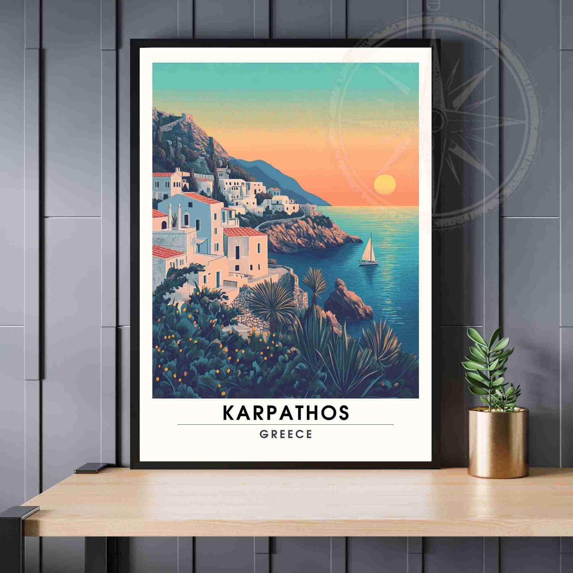 Karpathos Poster | Karpathos travel print, Greece - Sunset