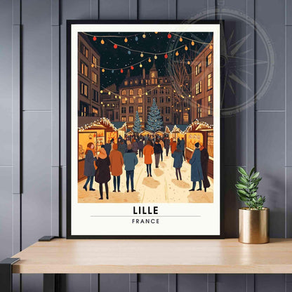 Affiche de noël Lille | Impression de voyage Lille, France - Marché de noël