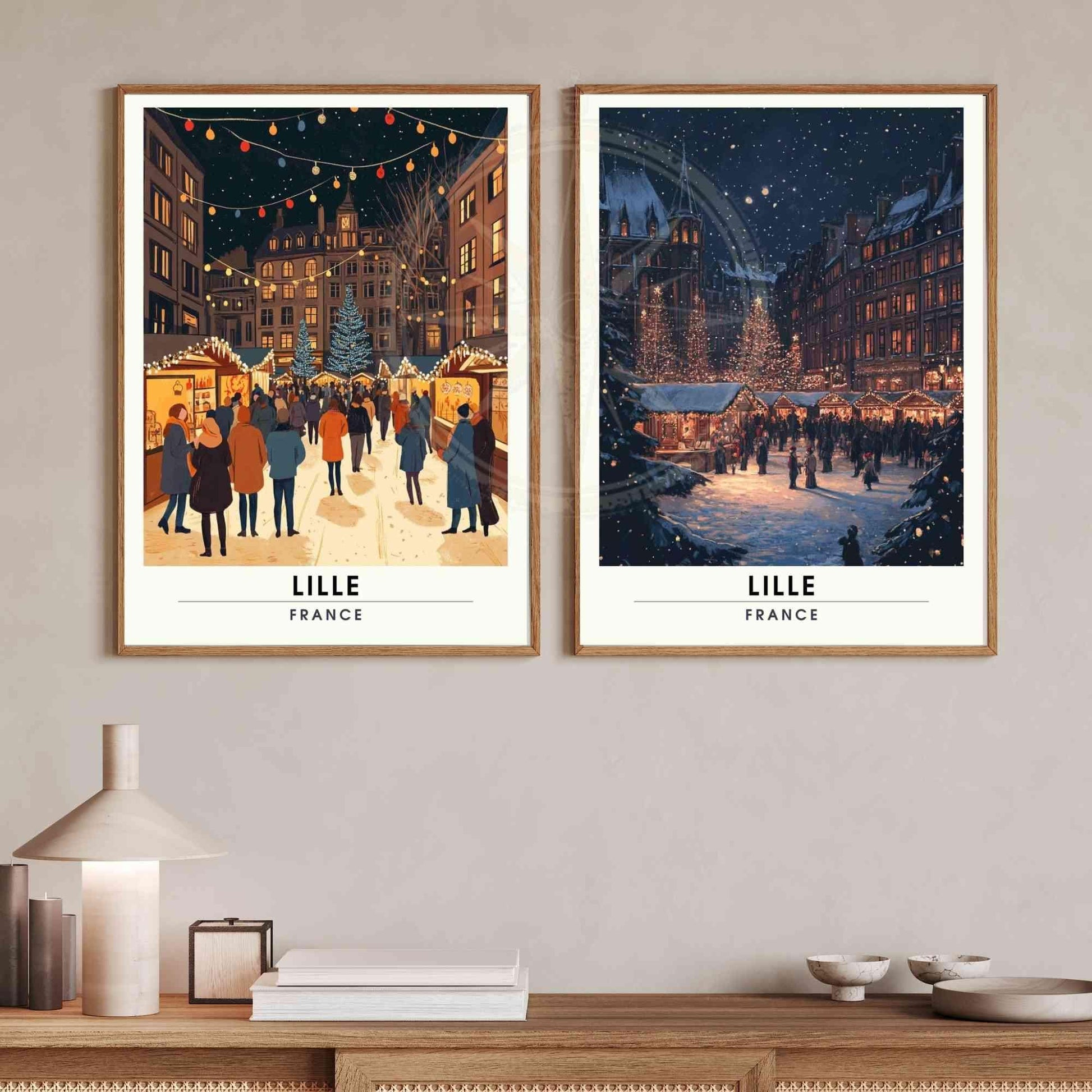 Affiche de noël Lille | Impression de voyage Lille, France - Marché de noël