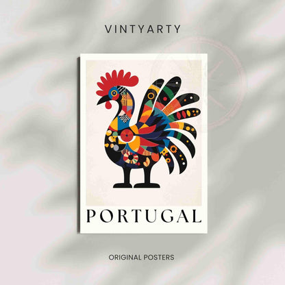 Affiche Portugal - coq de barcelos revisité