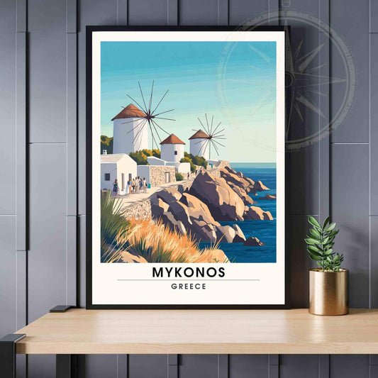 Mykonos Poster - Mykonos travel print - Greece - Windmills of Mykonos