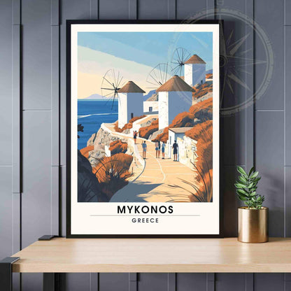 Mykonos travel Poster - Mykonos travel print - Greece - Windmills of Mykonos