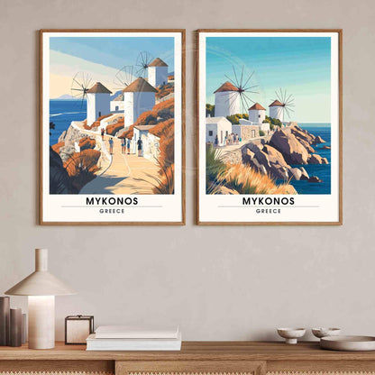 Affiche de voyage Mykonos | Impression Mykonos, Grèce - Les Moulins de Mykonos