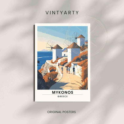 Affiche de voyage Mykonos | Impression Mykonos, Grèce - Les Moulins de Mykonos