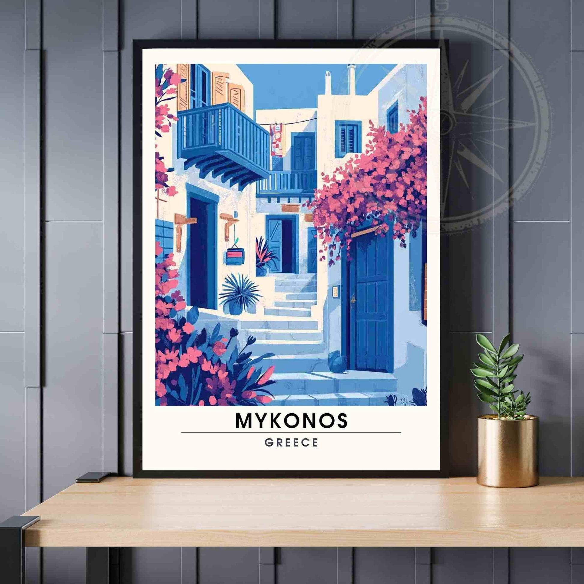 Mykonos travel Poster - Mykonos travel print - Greece - Charming streets and houses of Mykonos