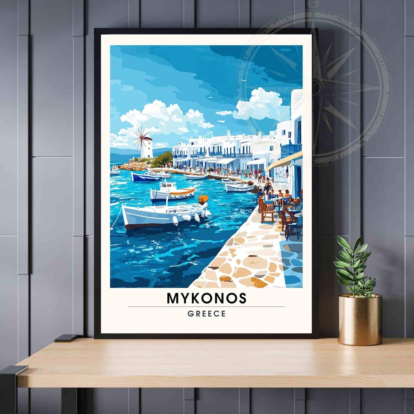 Mykonos travel Poster - Mykonos travel print - Charming marina of Mykonos in Greece