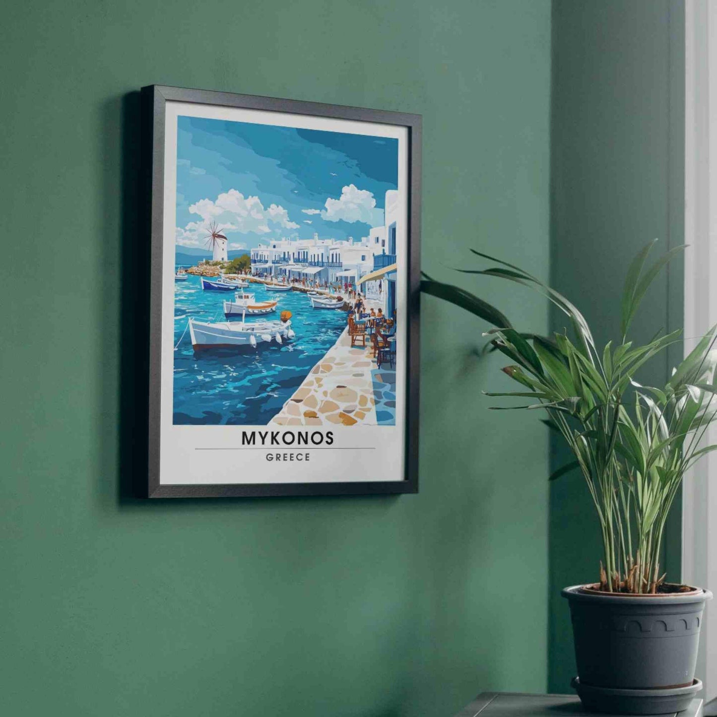 Mykonos Poster - Mykonos travel print - Charming marina of Mykonos in Greece