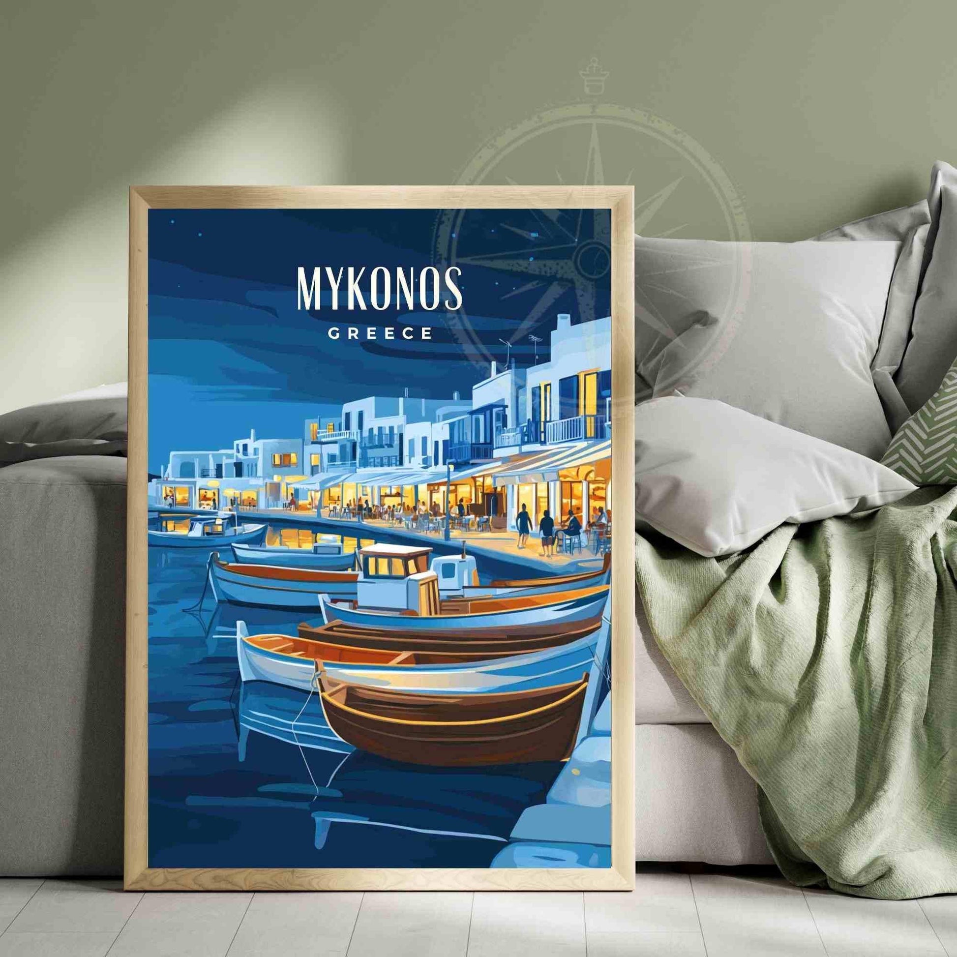 Affiche Mykonos | Impression Mykonos, Grèce - Port de plaisance la nuit