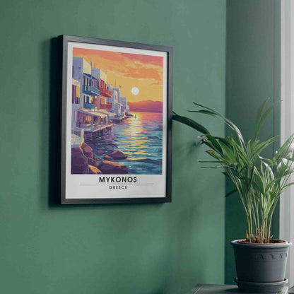 Mykonos Poster - Mykonos travel print - stunning sunset in Mykonos, Greece