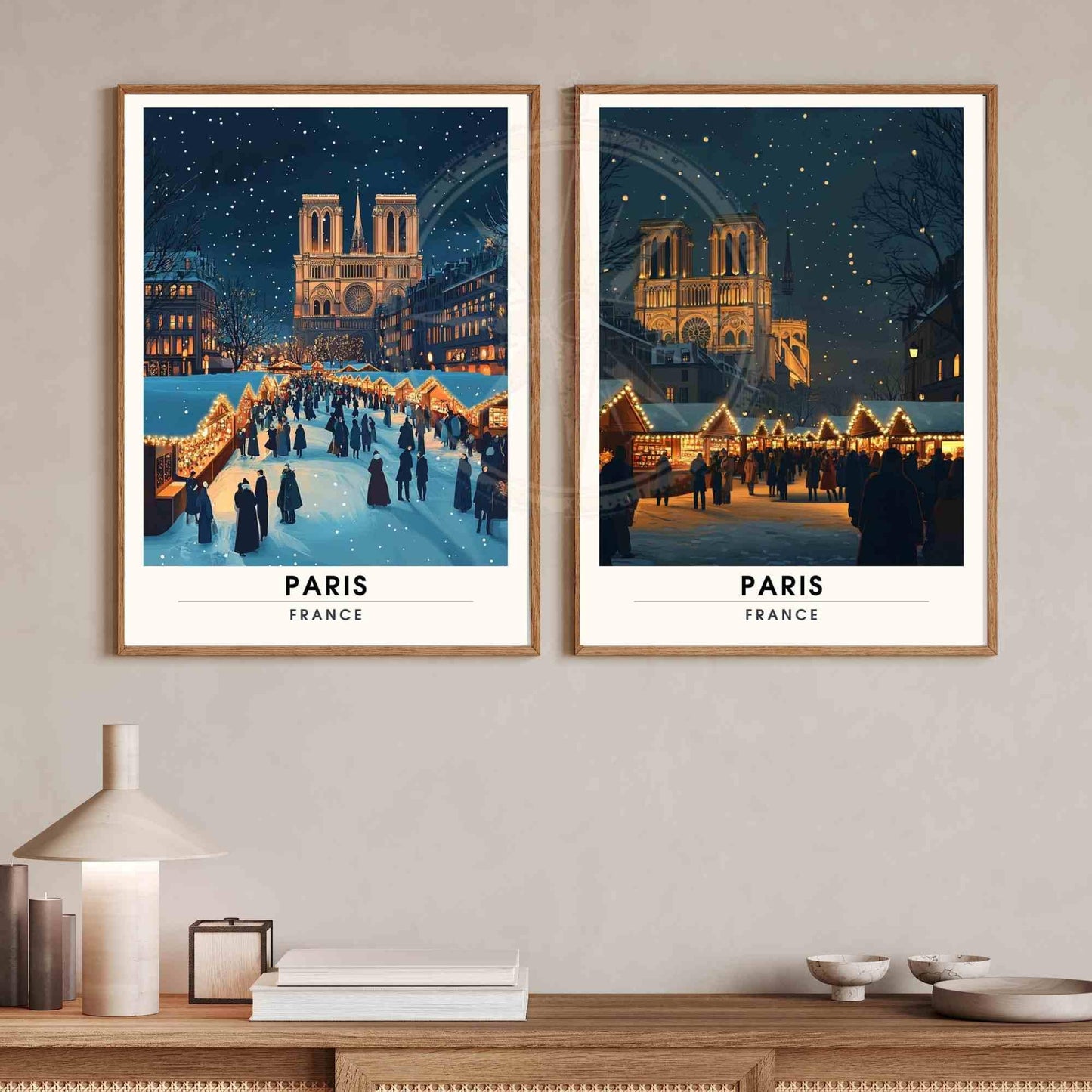 Affiche Paris | Impression de noël Paris | Affiche Notre-Dame de Paris - Marché de noël de Paris