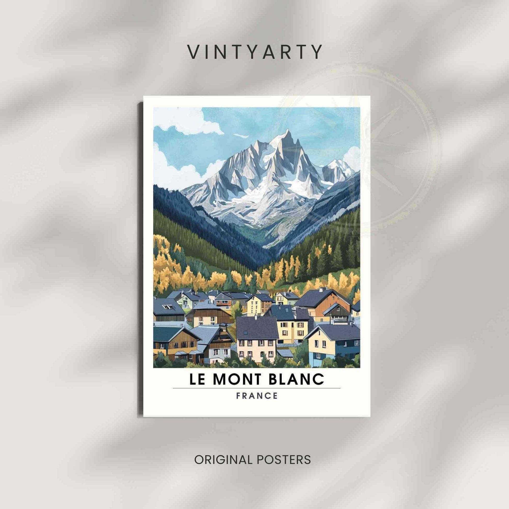 Affiche Le Mont Blanc | Impression Mont Blanc | Affiche Les Alpes - Vue depuis Chamonix