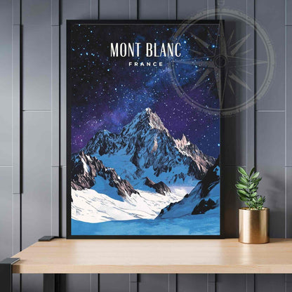 Affiche Le Mont Blanc | Impression Mont Blanc | Affiche Les Alpes - Nuit étoilée