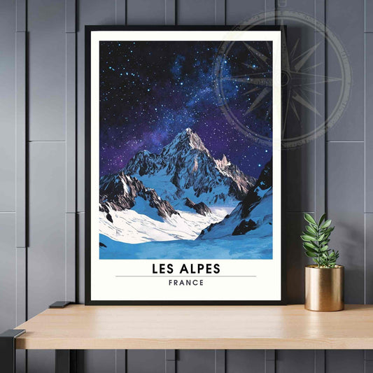 Affiche Les Alpes | Impression Les alpes | Affiche Montagne dans une nuit étoilée