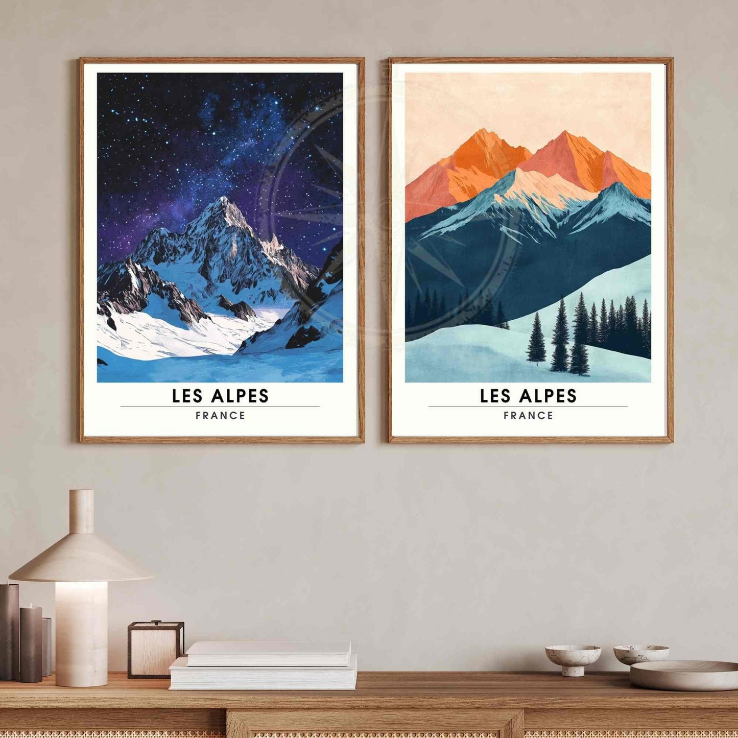 Affiche Les Alpes | Impression Les alpes | Affiche Montagne dans une nuit étoilée