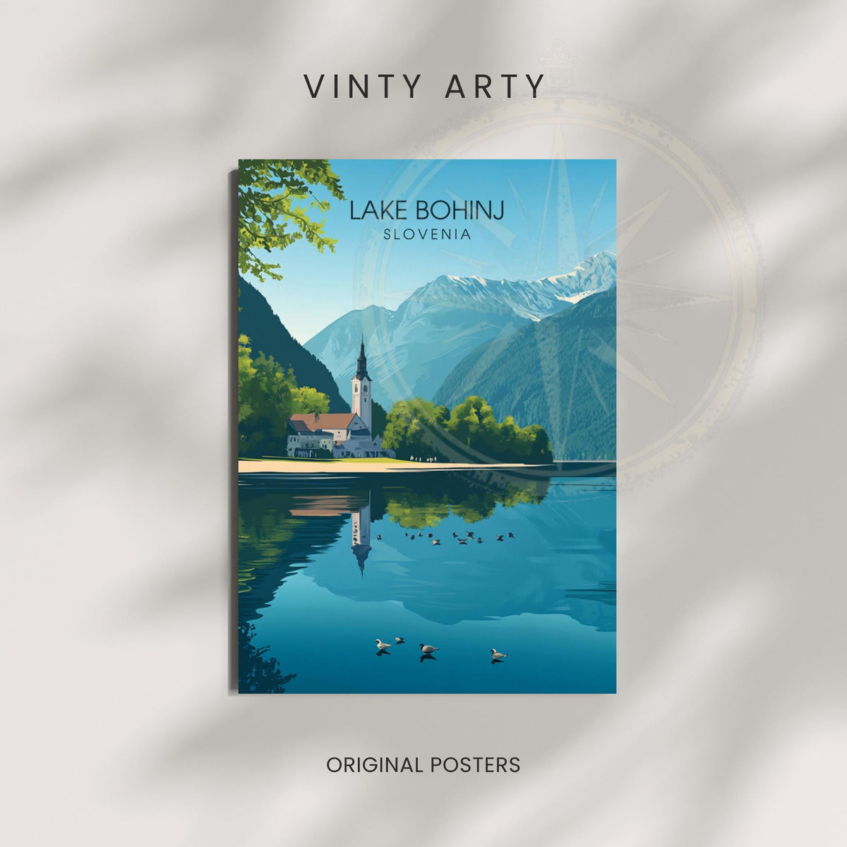 Affiche Lac Bohinj | Poster de voyage Slovénie | Affiche Lac