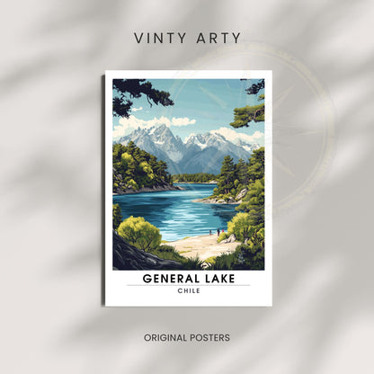 Affiche Lac Général | Impression de voyage Chili | Affiche Lac