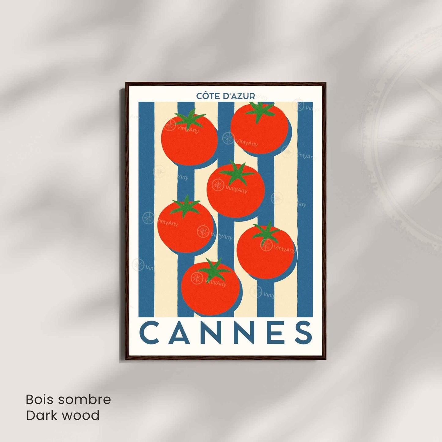 Affiche Cannes Tomates Côte d’Azur – Poster déco cuisine sud de la France – Illustration graphique légumes vintage