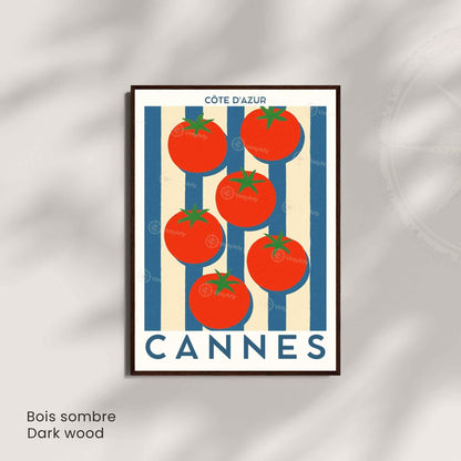 Affiche Cannes Tomates Côte d’Azur – Poster déco cuisine sud de la France – Illustration graphique légumes vintage