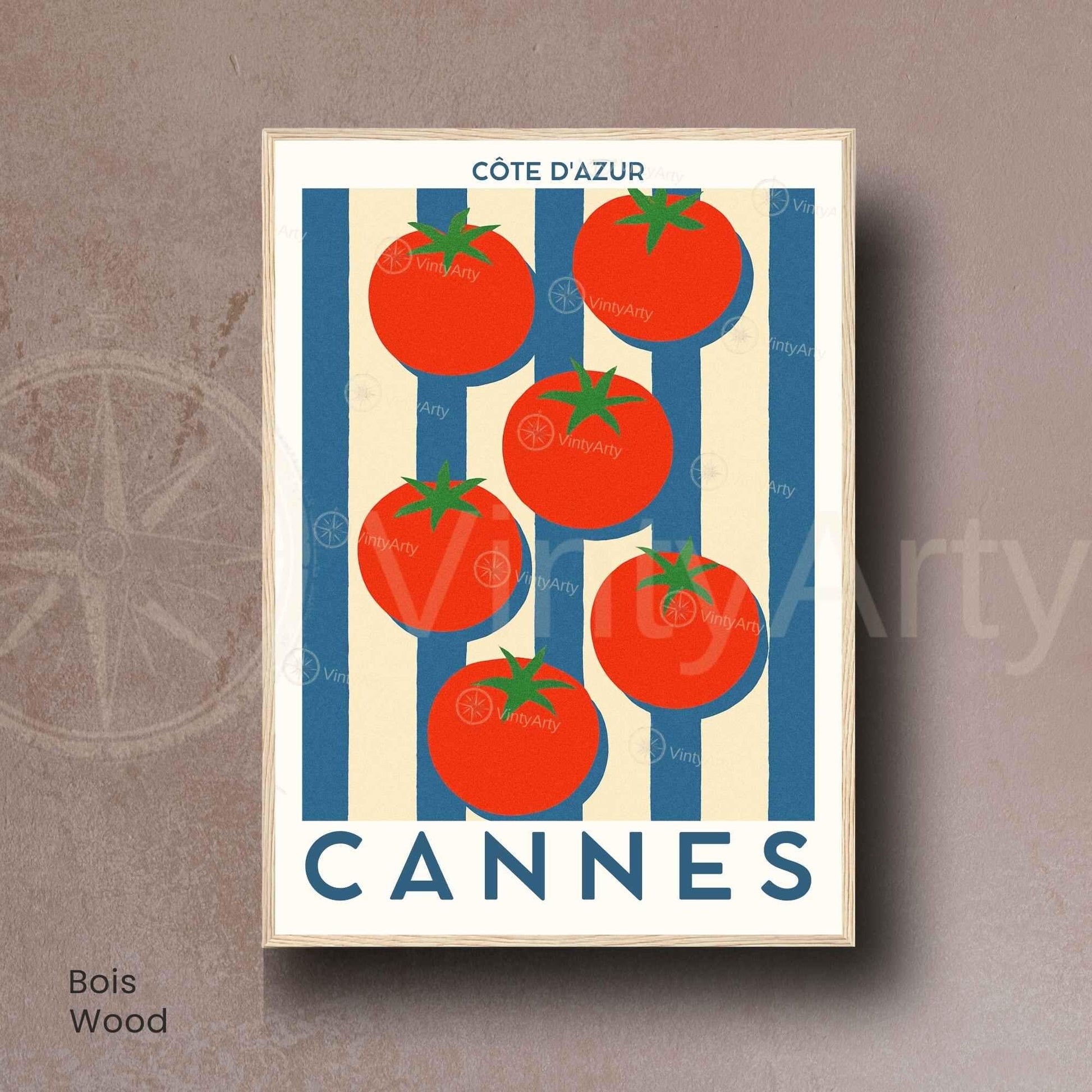 Affiche Cannes Tomates Côte d’Azur – Poster déco cuisine sud de la France – Illustration graphique légumes vintage