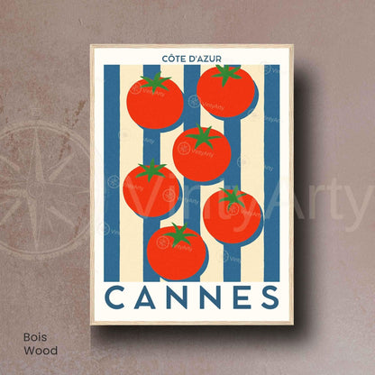 Affiche Cannes Tomates Côte d’Azur – Poster déco cuisine sud de la France – Illustration graphique légumes vintage
