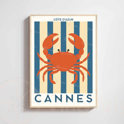 Affiche Cannes Crabe – Illustration Côte d’Azur – Poster marin décoration murale bord de mer