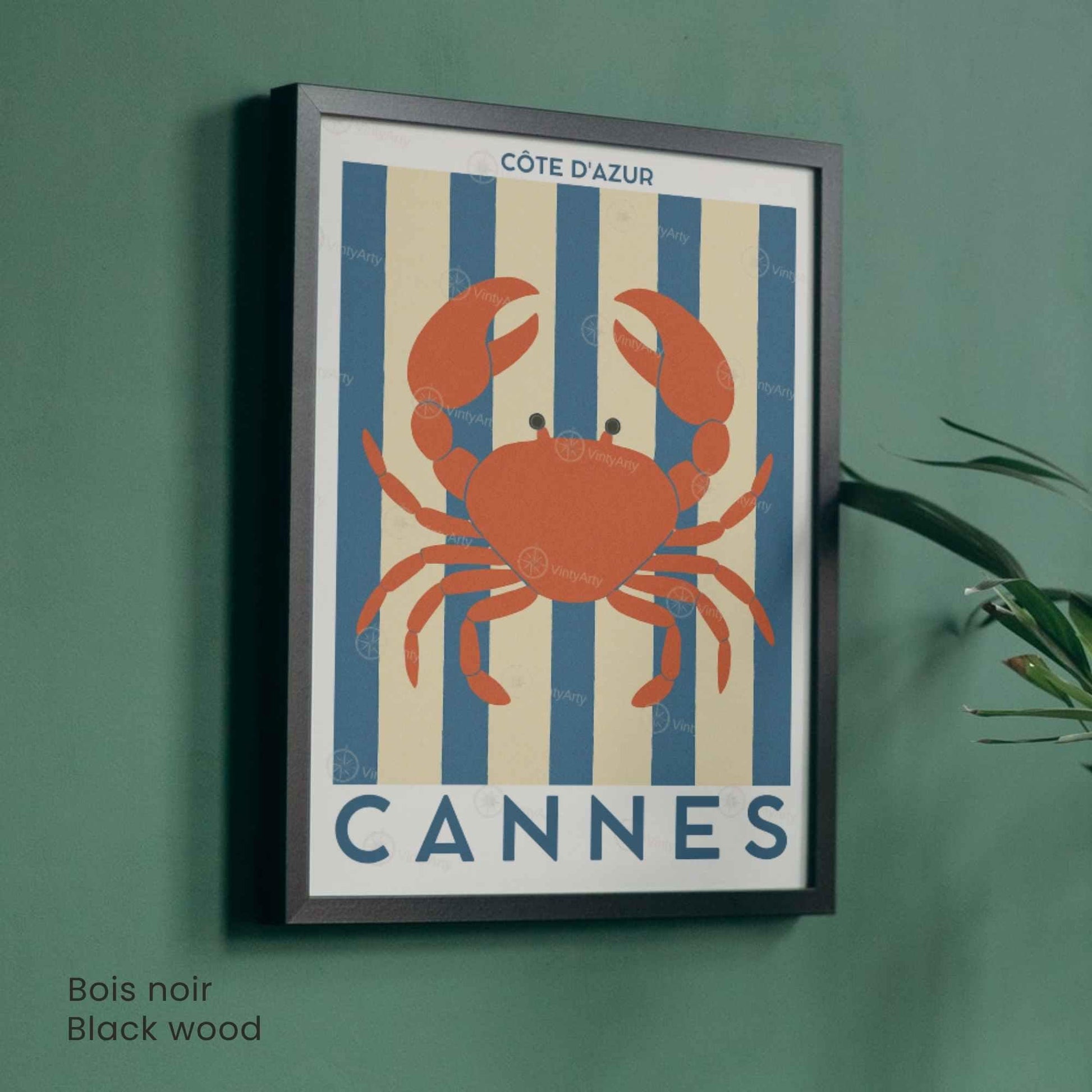 Affiche Cannes Crabe – Illustration Côte d’Azur – Poster marin décoration murale bord de mer