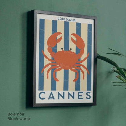 Affiche Cannes Crabe – Illustration Côte d’Azur – Poster marin décoration murale bord de mer