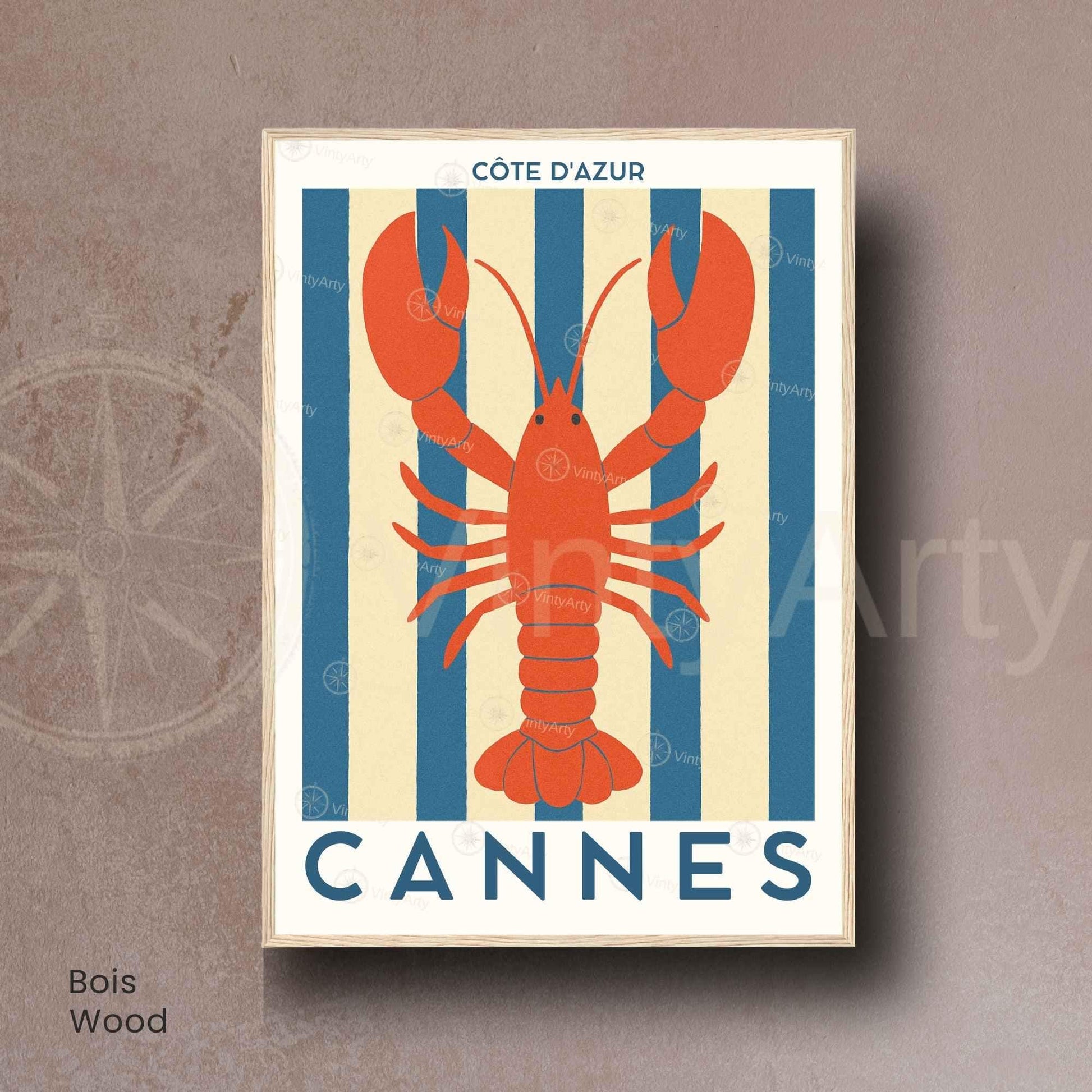 Affiche Cannes Homard – Poster Côte d’Azur – Illustration déco marine bord de mer vintage