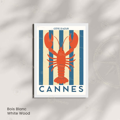Affiche Cannes Homard – Poster Côte d’Azur – Illustration déco marine bord de mer vintage