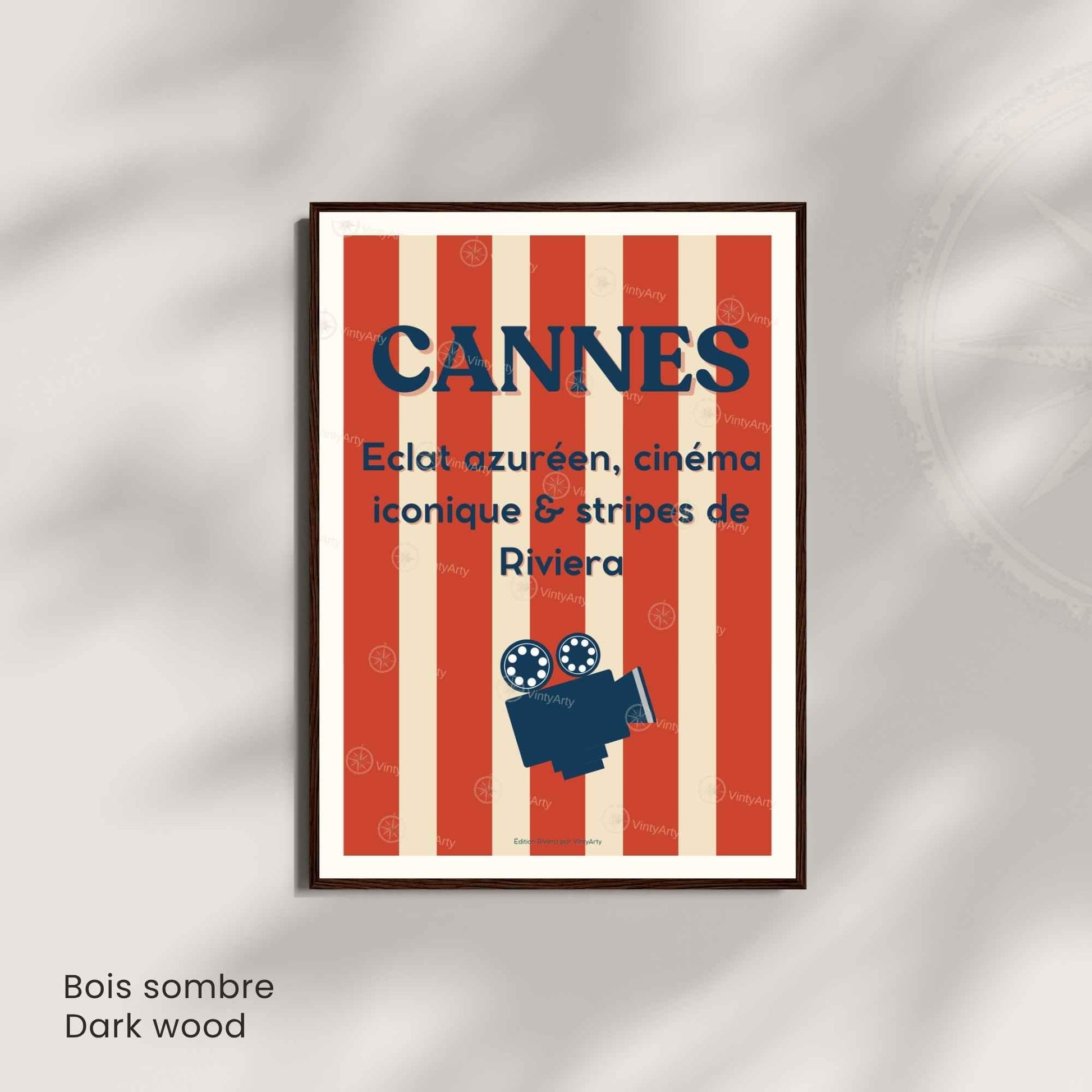 Affiche Cannes Cinéma – Poster typographique Riviera rouge – Déco Côte d’Azur vintage & festival
