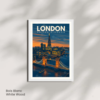 Affiche Londres coucher de soleil – Tower Bridge & The Shard | Poster voyage moderne | Déco murale britannique | Avec ou sans cadre