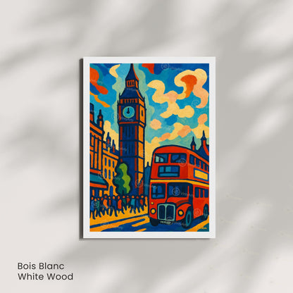Affiche Londres – Big Ben & Bus Rouge | Poster peinture colorée style moderne | Déco murale britannique | Avec ou sans cadre