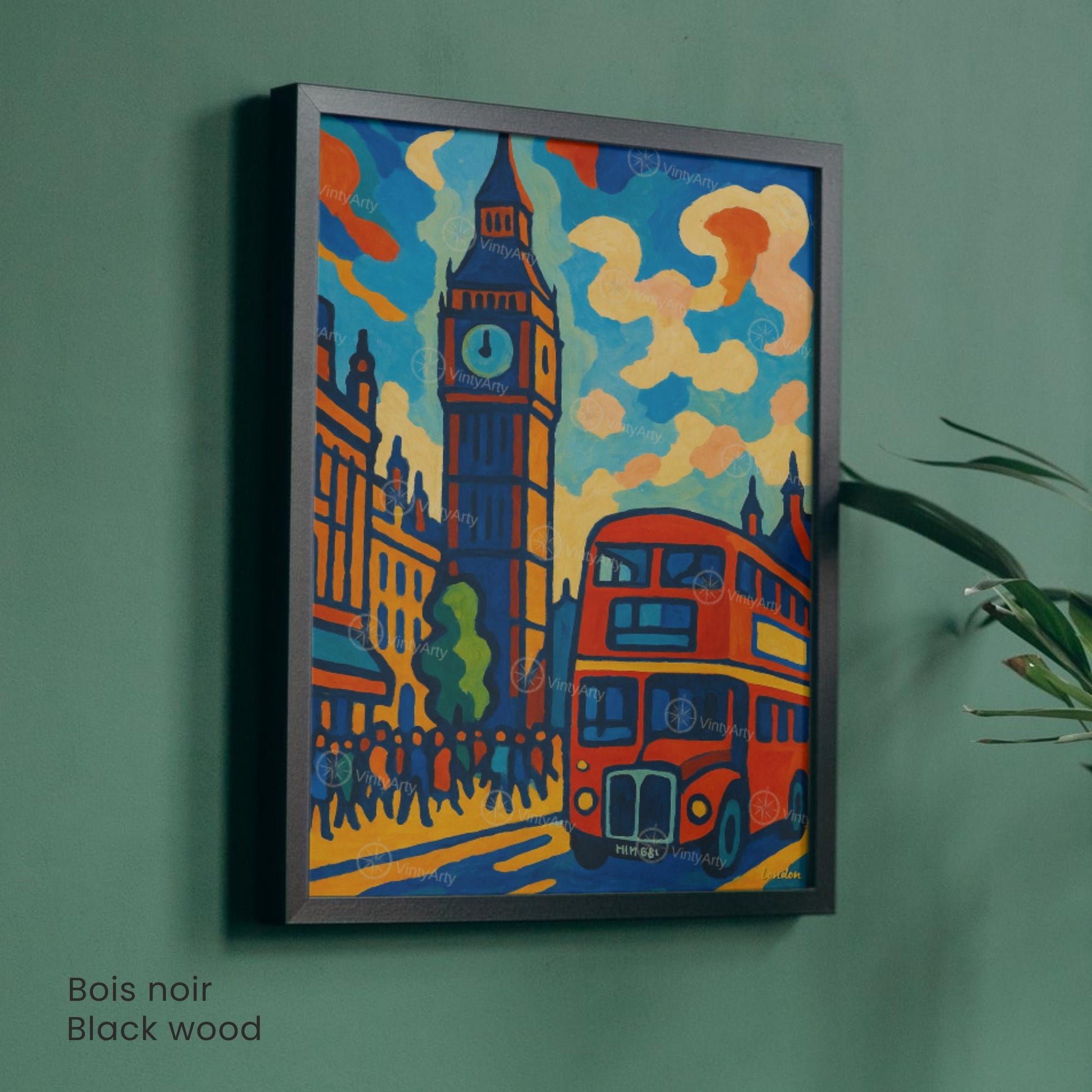 Affiche Londres – Big Ben & Bus Rouge | Poster peinture colorée style moderne | Déco murale britannique | Avec ou sans cadre