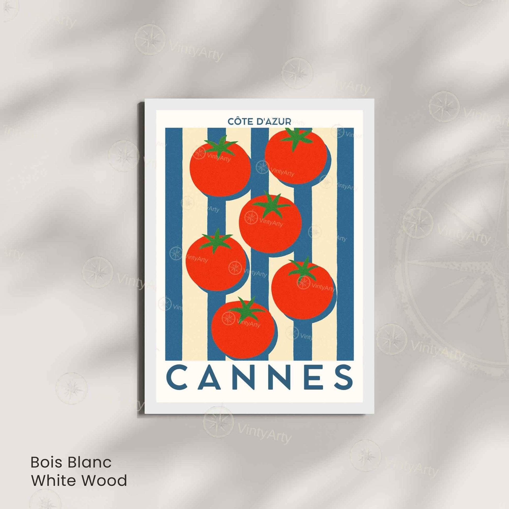Affiche Cannes Tomates Côte d’Azur – Poster déco cuisine sud de la France – Illustration graphique légumes vintage