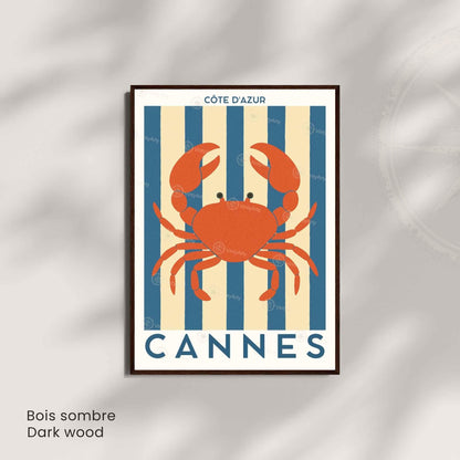Affiche Cannes Crabe – Illustration Côte d’Azur – Poster marin décoration murale bord de mer