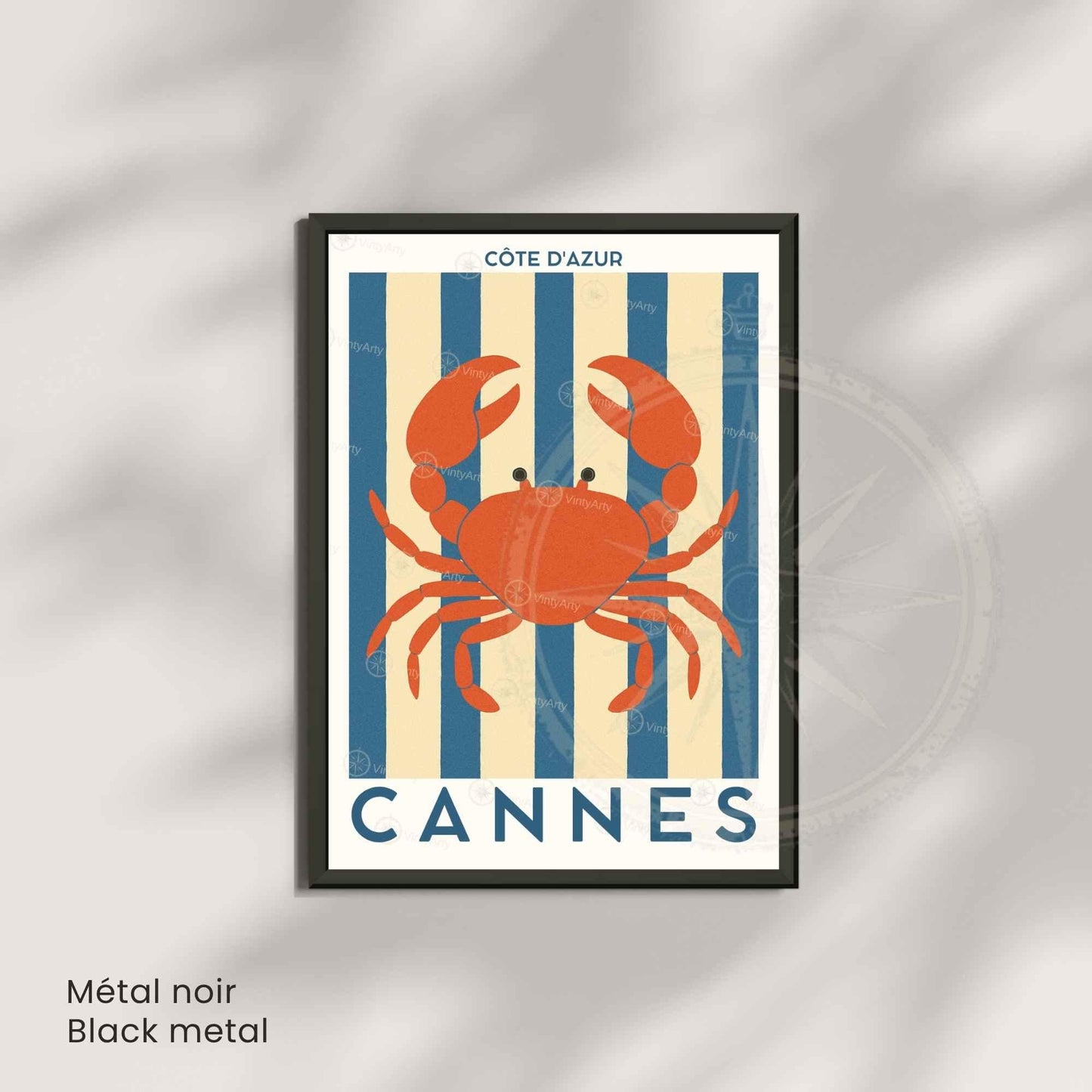 Affiche Cannes Crabe – Illustration Côte d’Azur – Poster marin décoration murale bord de mer