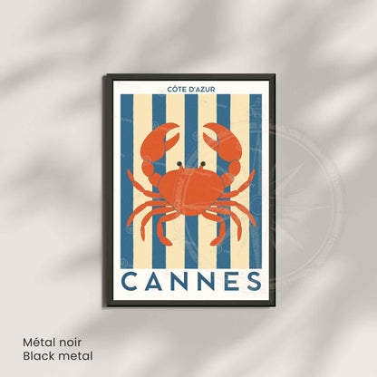 Affiche Cannes Crabe – Illustration Côte d’Azur – Poster marin décoration murale bord de mer