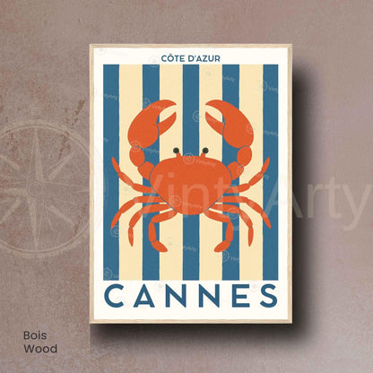 Affiche Cannes Crabe – Illustration Côte d’Azur – Poster marin décoration murale bord de mer