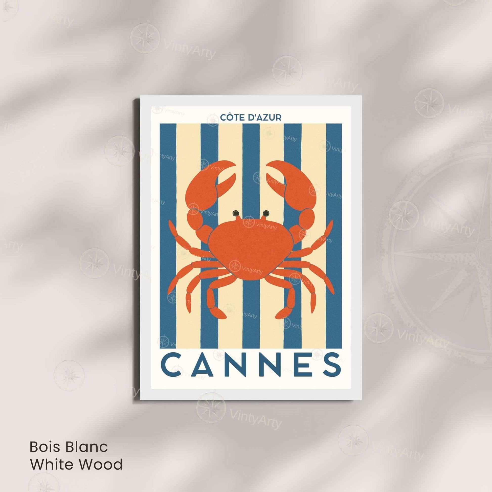Affiche Cannes Crabe – Illustration Côte d’Azur – Poster marin décoration murale bord de mer