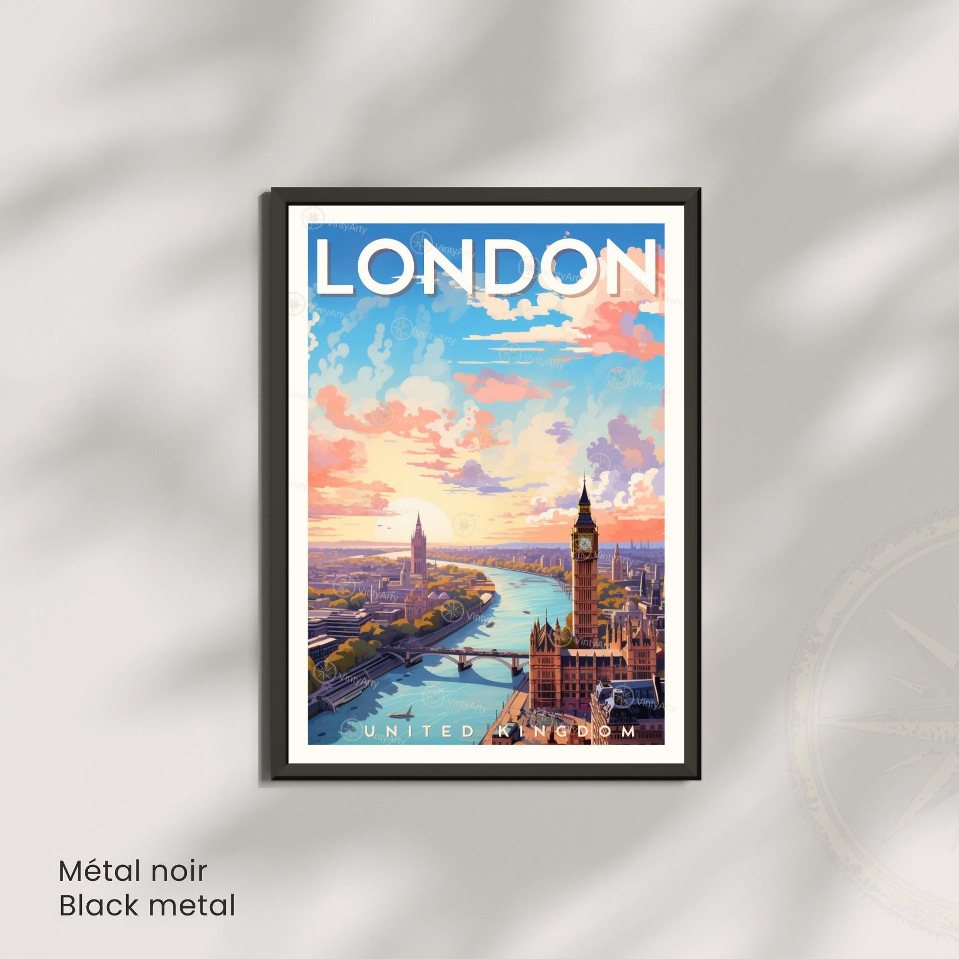 Affiche Londres – Vue aérienne au coucher du soleil | Poster paysage urbain moderne | Déco murale britannique | Avec ou sans cadre