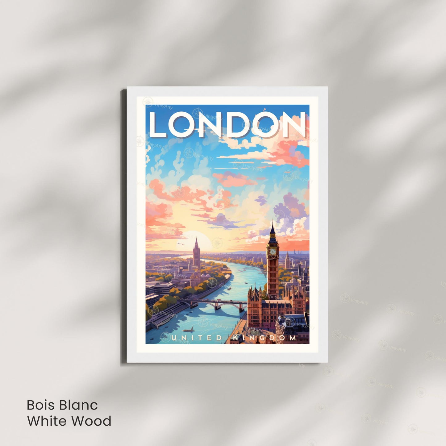 Affiche Londres – Vue aérienne au coucher du soleil | Poster paysage urbain moderne | Déco murale britannique | Avec ou sans cadre