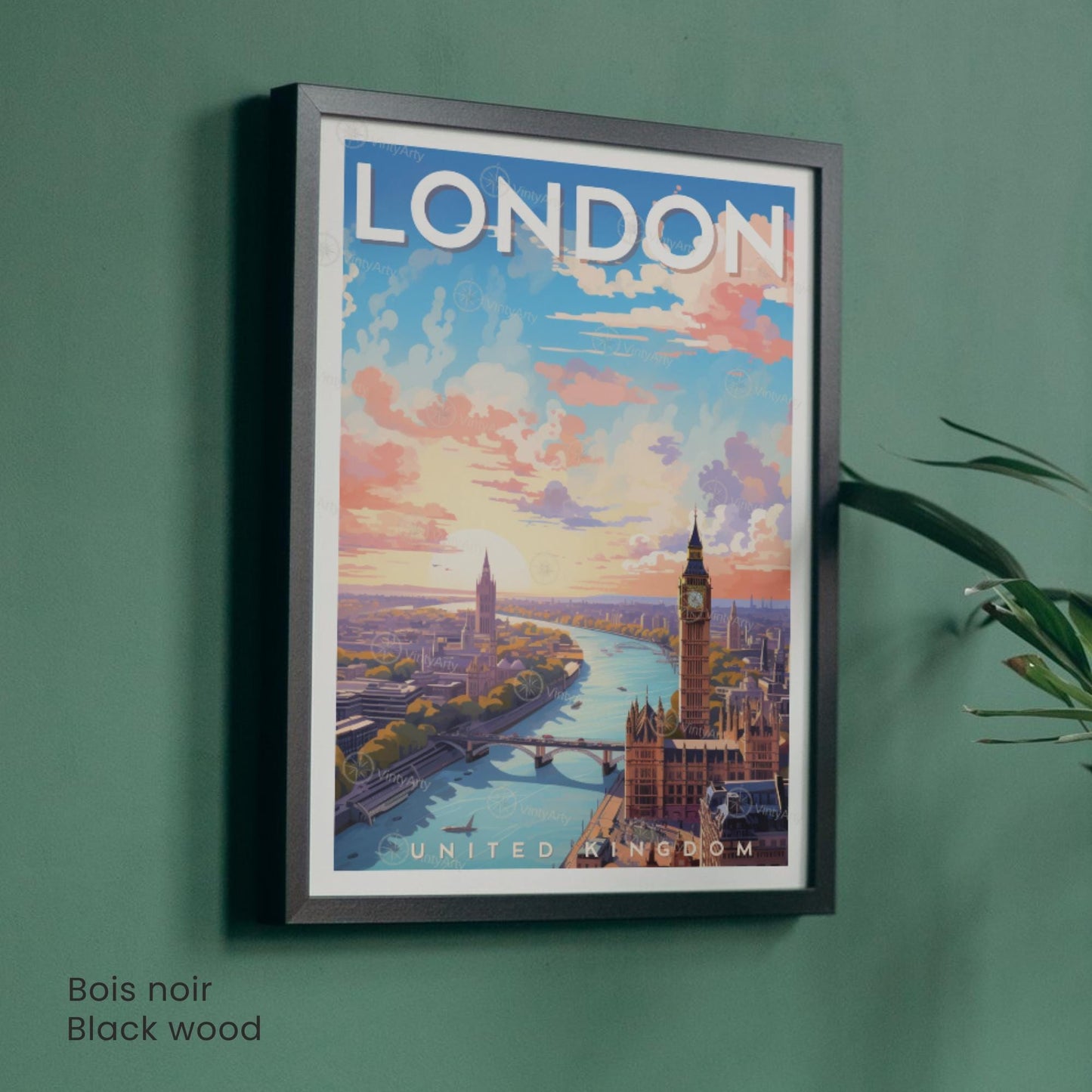 Affiche Londres – Vue aérienne au coucher du soleil | Poster paysage urbain moderne | Déco murale britannique | Avec ou sans cadre