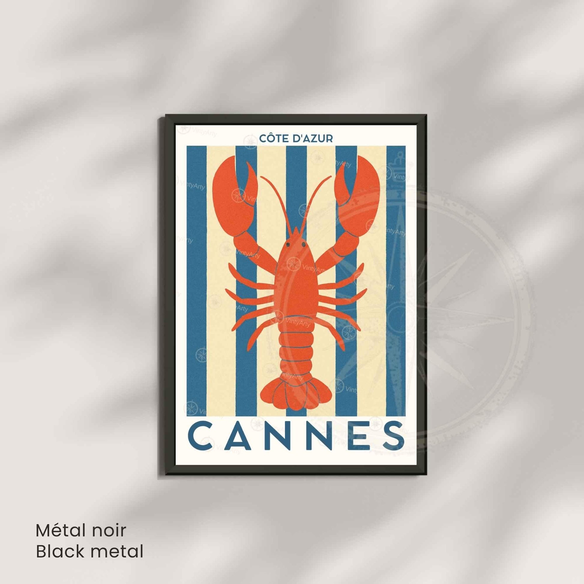 Affiche Cannes Homard – Poster Côte d’Azur – Illustration déco marine bord de mer vintage