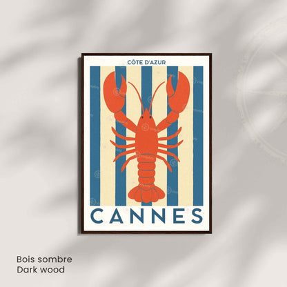 Affiche Cannes Homard – Poster Côte d’Azur – Illustration déco marine bord de mer vintage