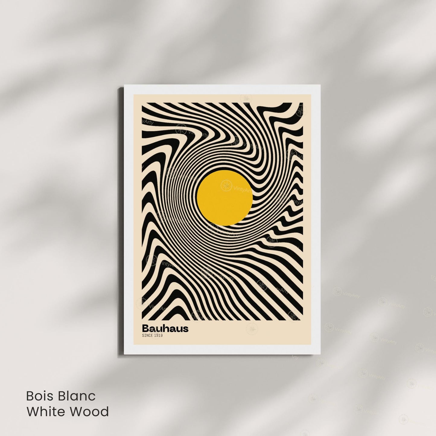 Affiche Bauhaus – Design optique noir et blanc avec cercle jaune | Poster abstrait moderne | Avec ou sans cadre