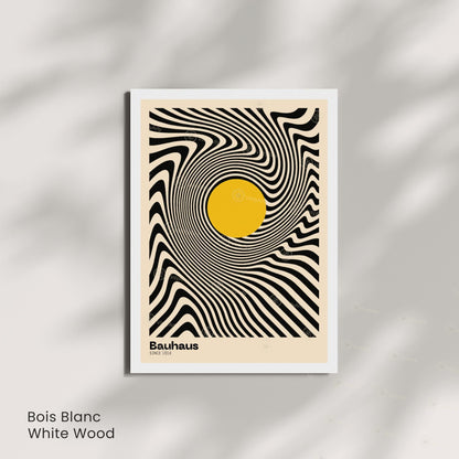 Affiche Bauhaus – Design optique noir et blanc avec cercle jaune | Poster abstrait moderne | Avec ou sans cadre