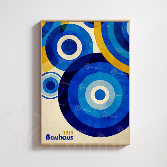 Bauhaus Poster – Blue and Yellow Circles | Modern Geometric Abstract Wall Art | Framed or Unframed