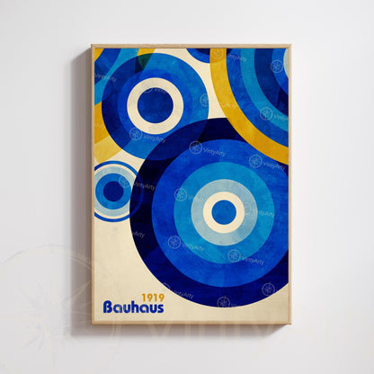 Bauhaus Poster – Blue and Yellow Circles | Modern Geometric Abstract Wall Art | Framed or Unframed